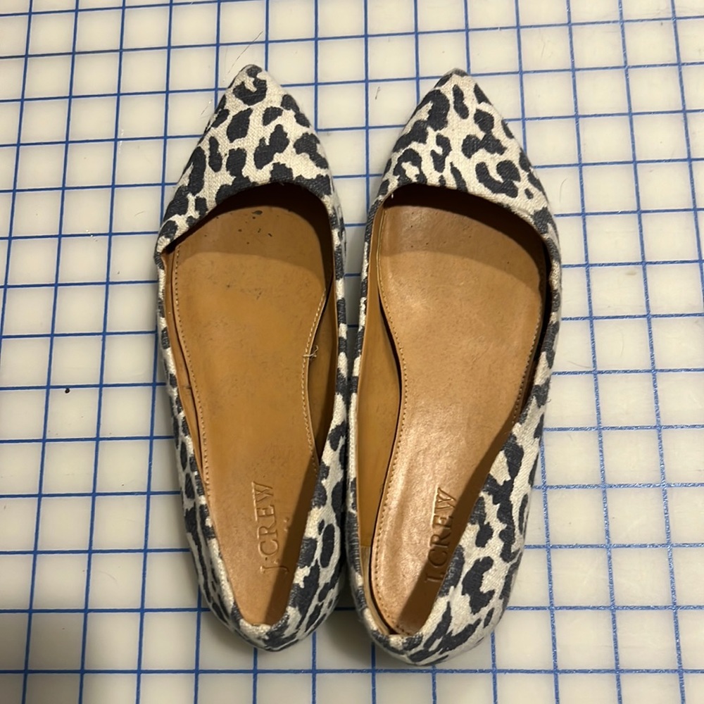 J Crew pointed ballet flats. Leopard print